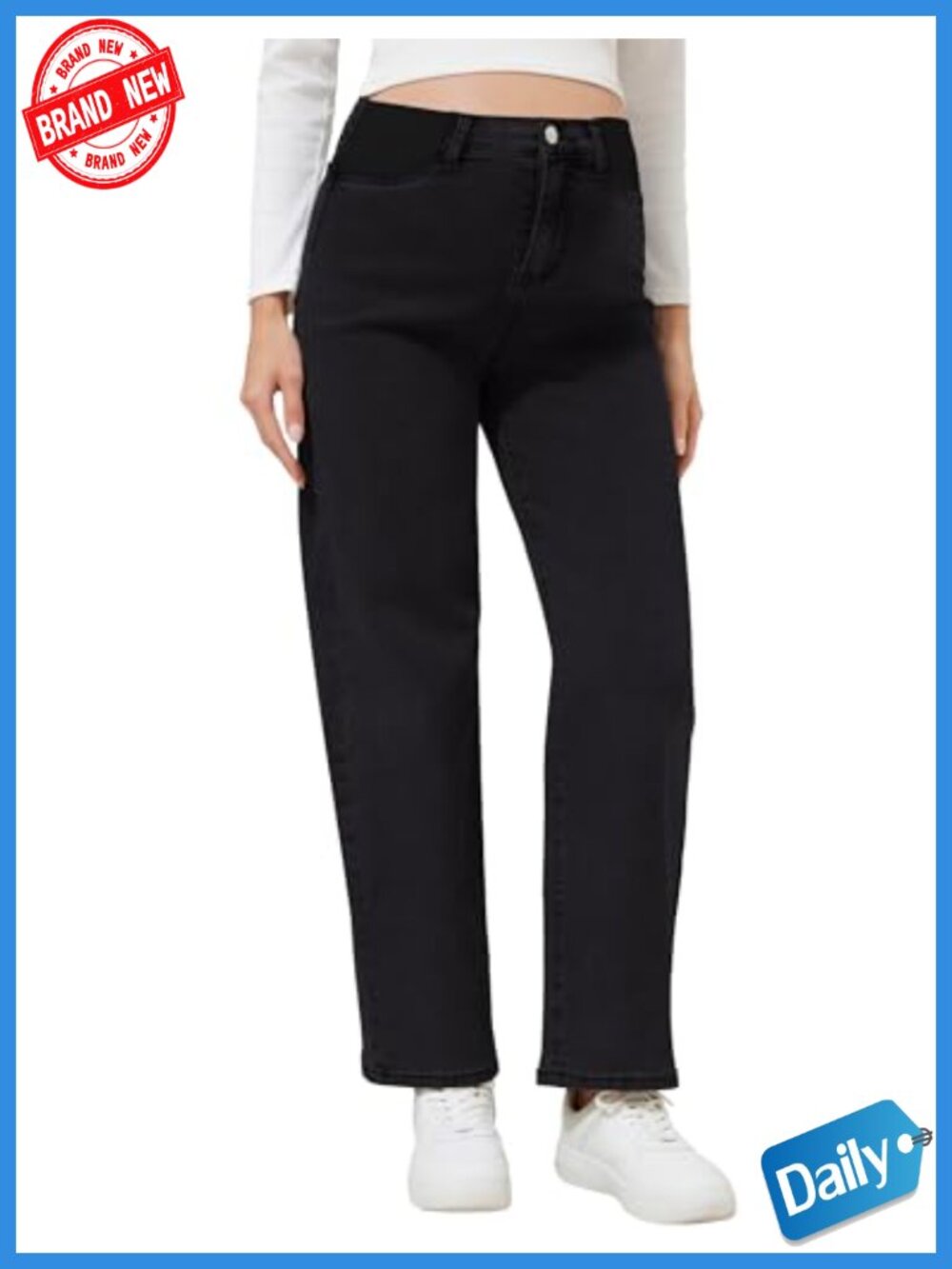 Maternity Barrel Jeans Mid-Rise Wide Leg Stretch Denim Adjustable Waist